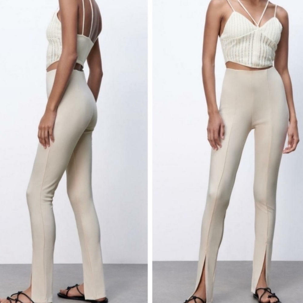 NWT ZARA LEGGING High Rise Cream Size Small